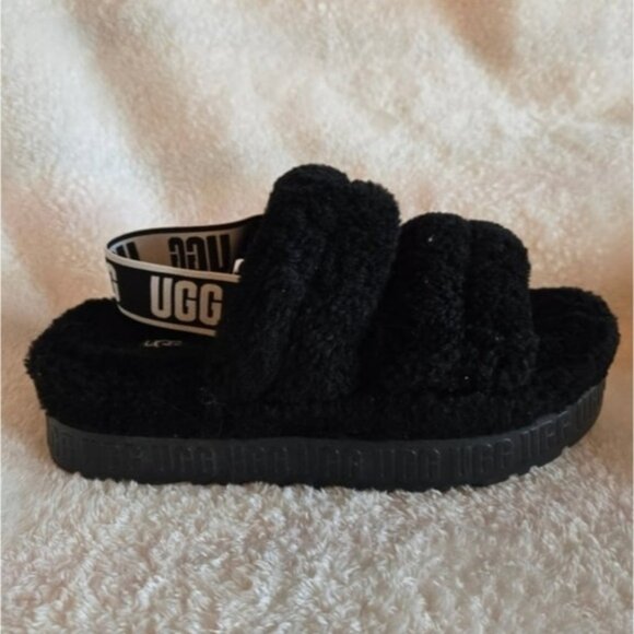 UGG Women's Oh Fluffita Slingback Black Sandals - Picture 1 of 5